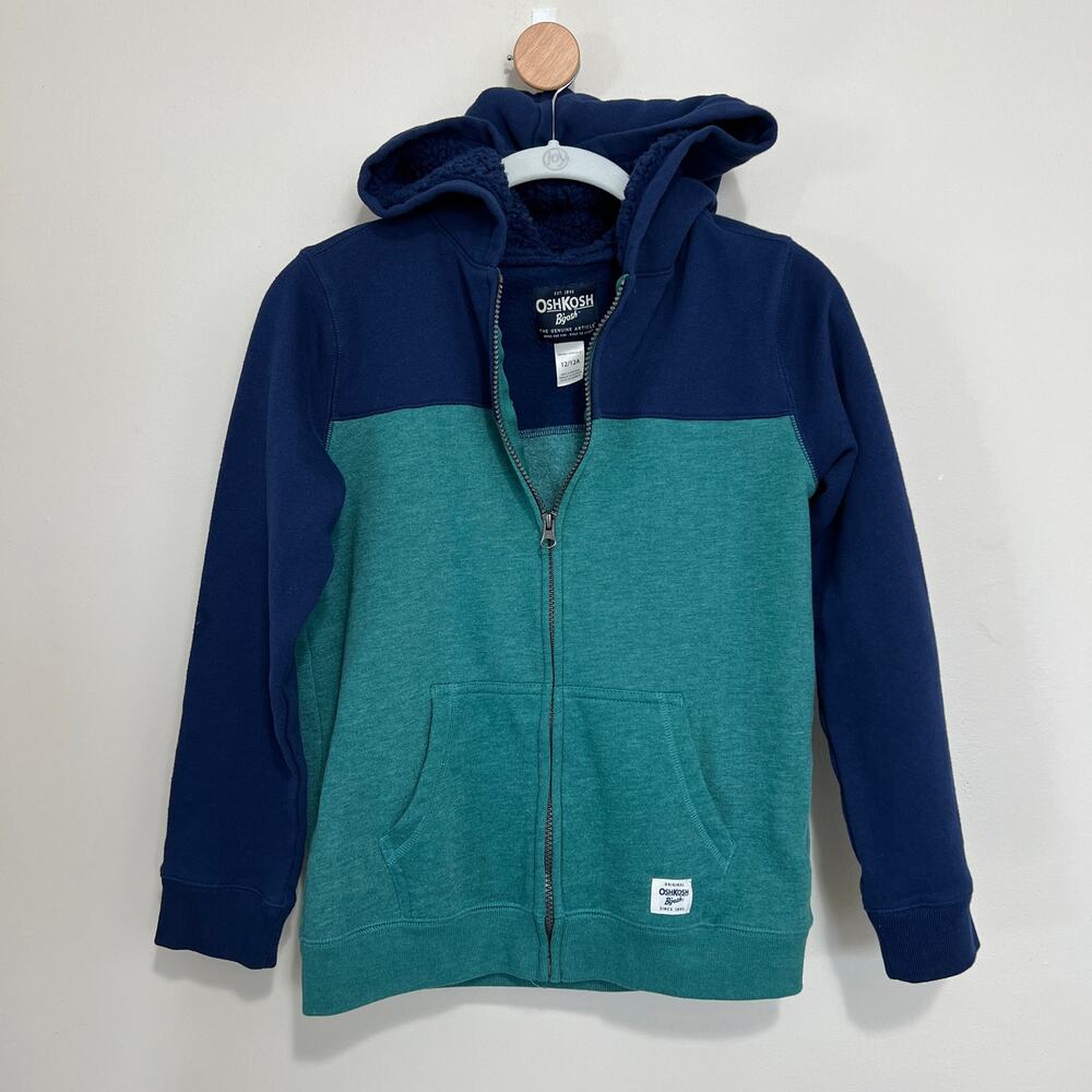 Oshkosh Hoodie  Hooded Jacket Full Zip Green Blue FleeceSz 12